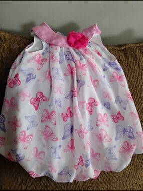 Baby Essentials Pink and Purple Butterfly Dress with Hot Pink Flower